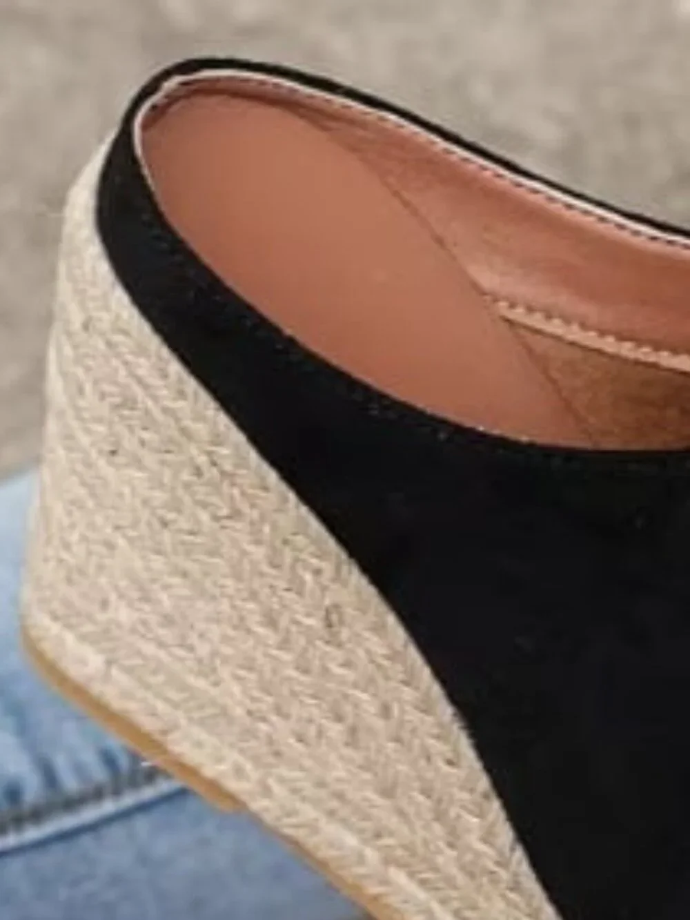 Espadrille Black Wedge Slip On Shoes